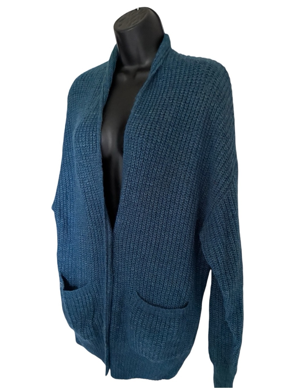 VTG Moda International 2000s Victoria's Secret Cozy Teal Chunky Cardigan Sz M - Picture 4 of 7